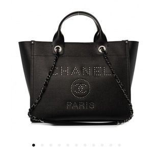 Chanel Caviar Studded Deauville Small Tote Black